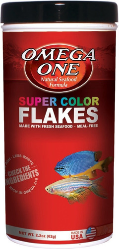 Imagen 1 de 10 de Super Color Flakes Comida Hojuelas Peces Realce Omega 62g