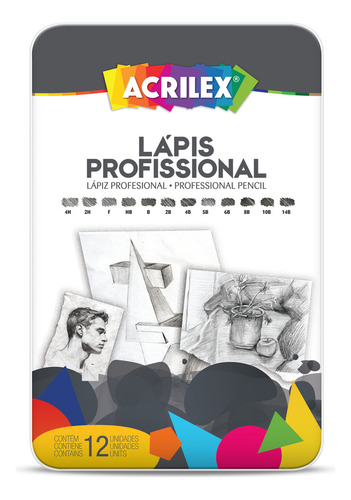 Lápis Grafite Acrilex Graduado Kit 12u Cinza