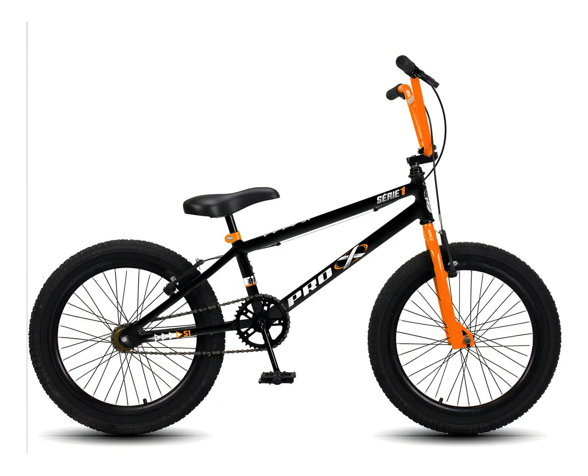 Bicicleta BMX Aro 20 Pro-X Série 1 2024 Preto/Laranja V-Brakes