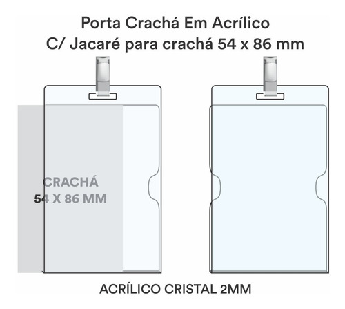 Porta Crachá (54 X 86 Mm) Em Acrílico C/ Jacaré  38 Unid