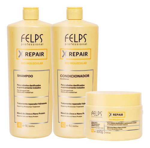 Felps Xrepair Kit Bio Molecular Shampoo + Cond + Máscara