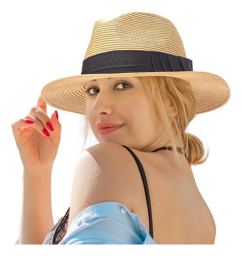 Sombrero De Paja Fedora Para Mujer, Sombrero De Playa