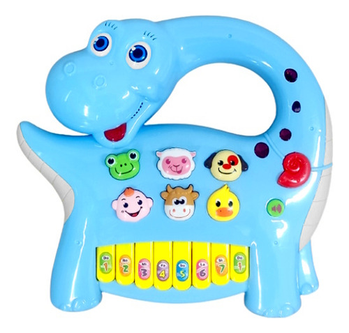 Brinquedo Infantil Piano Musical Dinossauro Baby Som Bichos Cor Azul