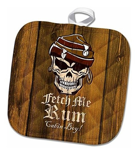 3d Rose Fetch Me Rum Distressed Pirate Skull Design Pot Hold