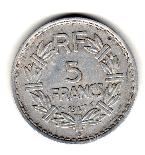 Moneda Francia 5 Francos Año 1947 B Km#888b.2