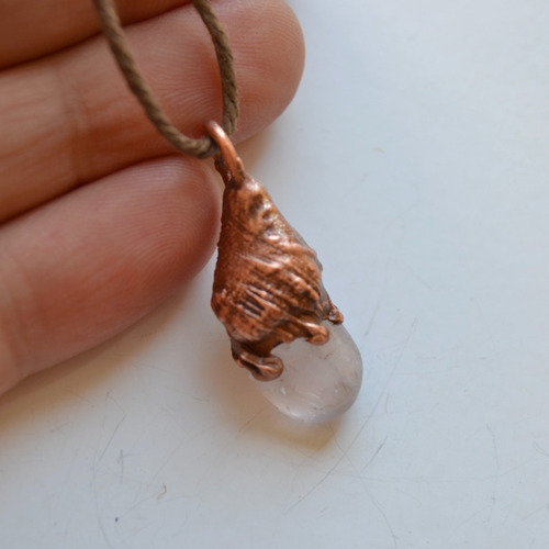 Imagen 3 de 6 de Collar De Cuarzo Rosa Con Cobre, Regalo De Joyeria De Autor
