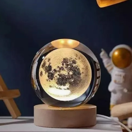 Esfera 3d Lampara De Cristal Led Luz De Noche Regalo Adorno Cristal Luna Mágica