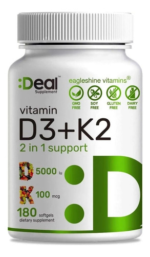 Vitamina K2 100mcg + D3 5000iu 2 En 1 180 Caps Deal Eg D14 Sabor Sin Sabor