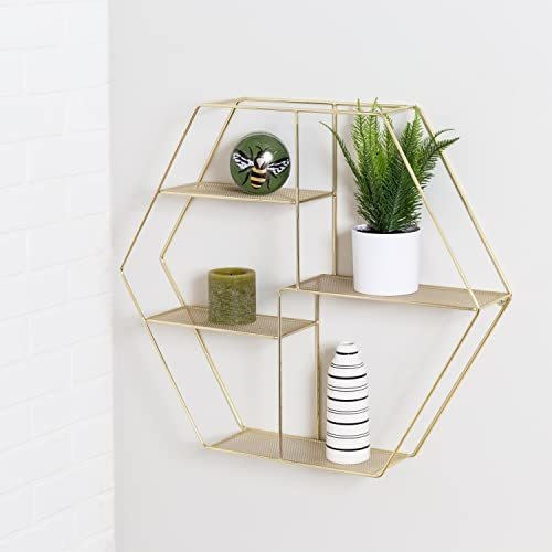 Honey-can-do Estante De Pared De Metal Decorativo Hexagonal 