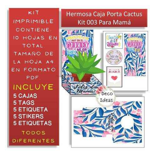 Imagen 4 de 4 de Kit 003 Imprimible Caja Porta Maceta Dia De La Madre Con Tag