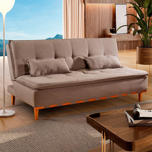 Sofá-cama Casal 3 Lugares Nice Linho Marrom 207 Cm
