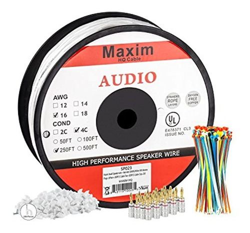 Cable De Altavoz Maximm En Pared - 250 Pies - Cable De 4 Con