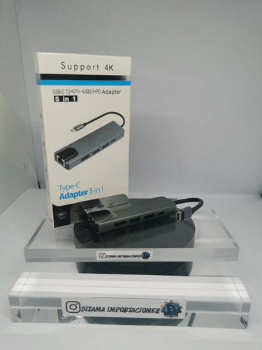 Hub Usb Tipo C 5 En 1 Ethernet, 2 Usb3.0, Hdmi Y Usb Tipo C