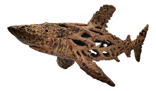 Figura De Coral En Forma De Tiburon Dorado 50cm Largo 