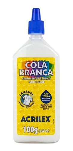 Cola Branca Líquida Papel Escolar Lavável Slime 100g Acrilex
