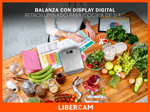 Imagen 7 de 7 de Balanza Digital De Cocina 5kg Electrónica Acero Inoxidable Color Plateado