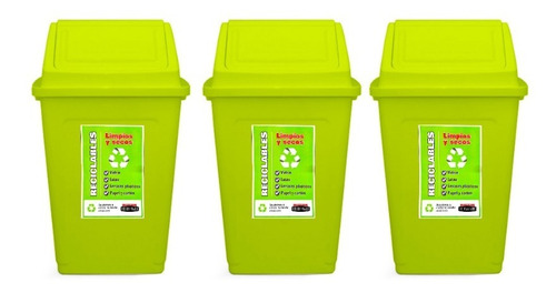 Cesto Residuos Reciclado 55lts Tapa Vaiven X 3u Colombraro