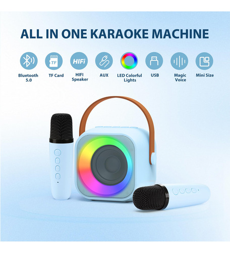 Karaoke Machine Jeefu For Kids W/ 2 Mic Blue 3-12 Years Old