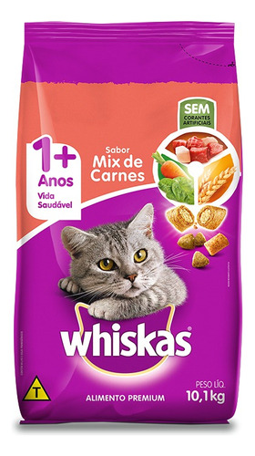 Alimento Whiskas 1+ Whiskas Gatos s para gato adulto todos os tamanhos sabor mix de carnes em sacola de 10kg