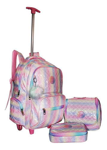 Kit Mochila Juvenil Estojo E Lancheira Com Glitter - Yeppe