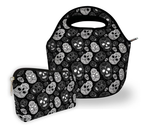 Kit Bolsa Com 1 Necessaire Isoprene Black Skull