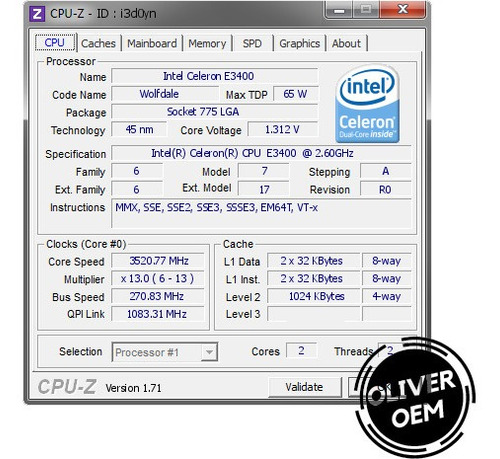 Procesador Intel® Celeron E3400 de doble núcleo, 2,60 GHz, Lga-775