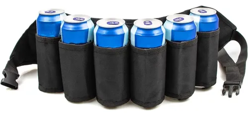 Cinturón Portabebidas Para 6 Latas - Ajustable, Color Negro, Ideal Para Fiestas, Senderismo O Picnic