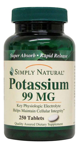 Simply Natural Potasio 99 Mg, 250 Tabletas