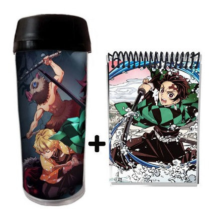 Imagem 2 de 4 de Kit Copo Térmico Anime Demon Slayer Kimetsu E Caderneta