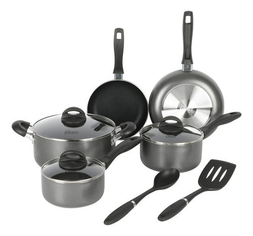 Oster Clairborne 10 Piece Aluminum Cookware Set W/tools,bla.