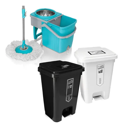 Trapero Giratorio Mop + Punto Ecológico 35lts De 2 Canecas
