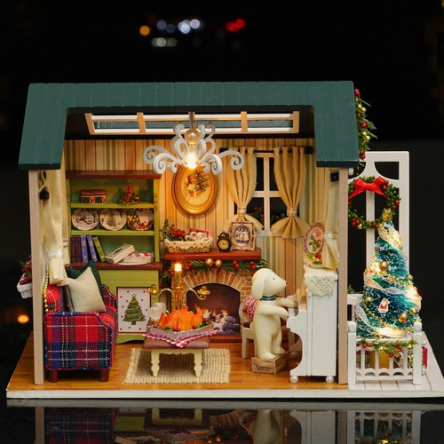 Casa De Muñecas De Navidad En Miniatura Case Diy Realistic