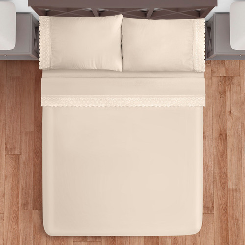 Juego De Sabanas Individual Beige Bordadas Elefantito Diseño De La Tela Liso