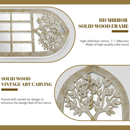 Espejo De Ventana Arqueado, Espejo De Madera Para Decoración