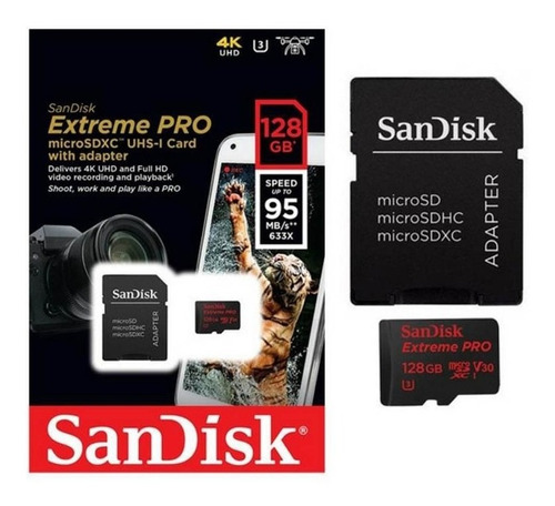 Imagen 1 de 4 de Memoria Sandisk Extreme 128gb Gopro 4k Full Hd 10 U3 100mbs