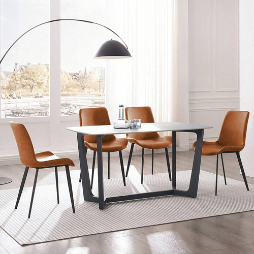 Kit Cadeira De Jantar Basic 4 Un Design Moderno Versátil Estrutura Da Cadeira Preto Assento Marrom Desenho Do Tecido Simples