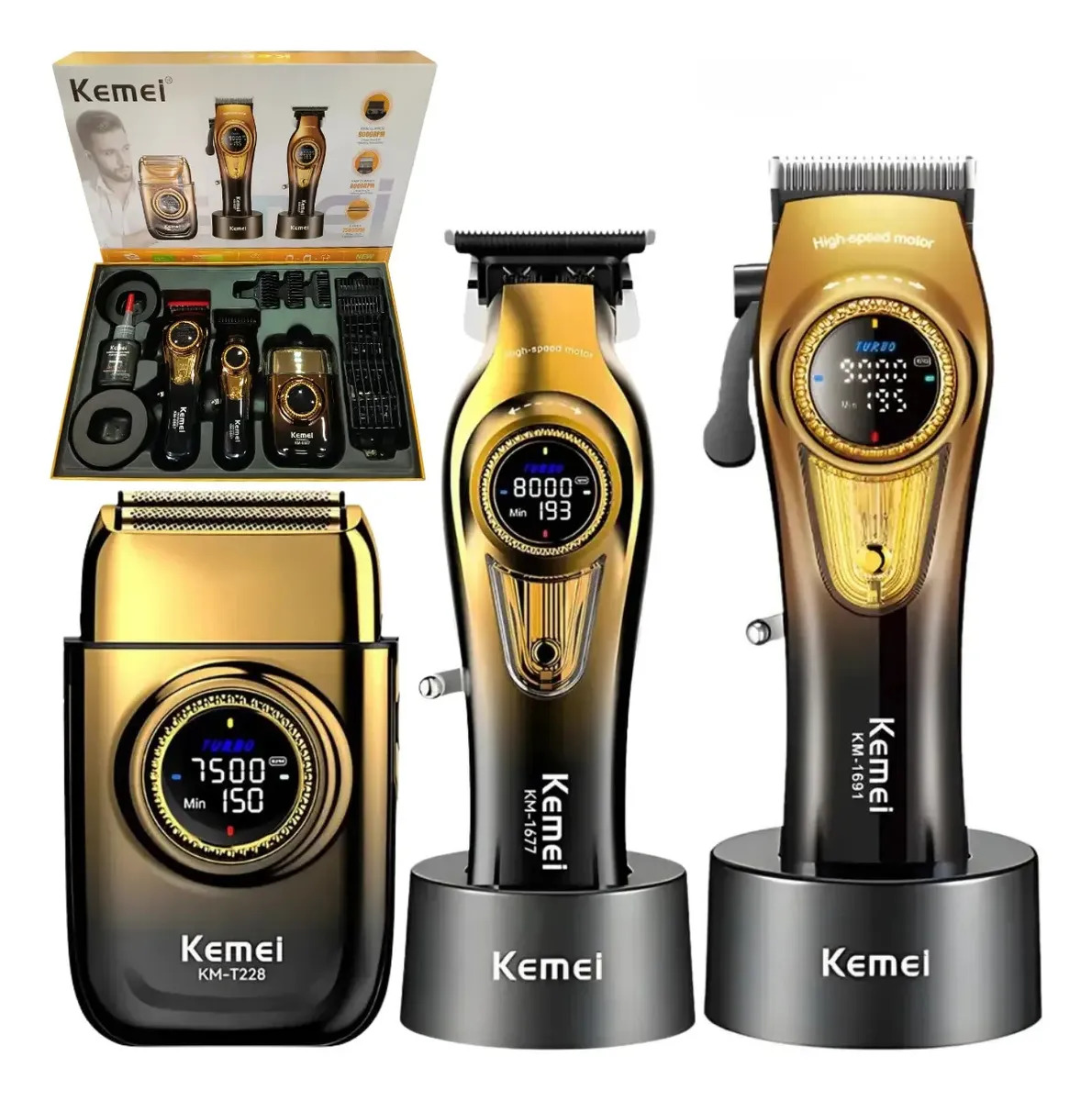 Combo Kemei Km 8557 Maquina De Cortar + Acabamento + Shaver