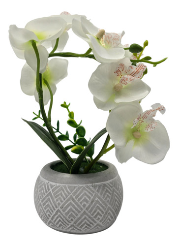 Planta Artificial Orquidea Pequeña Macetero De Cemento