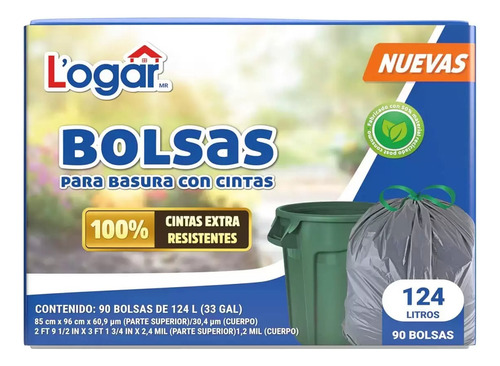 90 Bolsas Para Basura Con Cintas Logar De 124 Litros