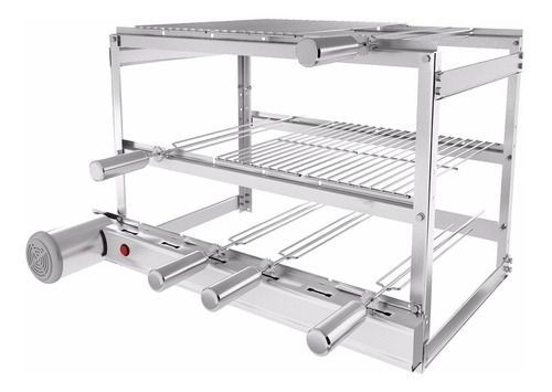 Gira Grill Churrasqueira Inox 6 Espetos 3 Andar + 4 Grelhas