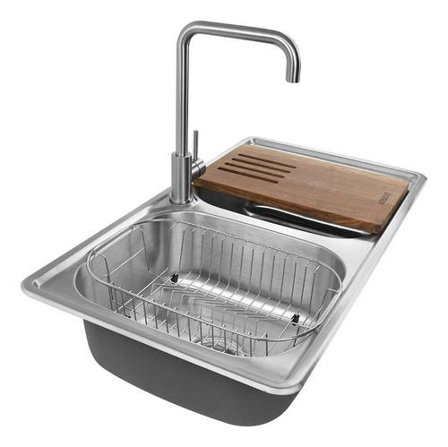 Fregadero Tarja Doble Kele Go 1 Acero Inox + Monomando + Acc
