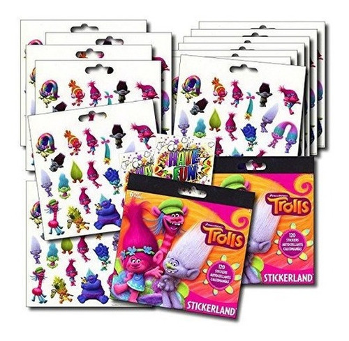 Trolls Stickers Party Favors - Paquete De 12 Hojas 240 Adhes