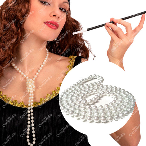 Collar Perlas Charleston Accesorio Vintage Disfraz