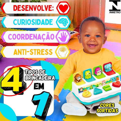 Kit Brinquedo Encaixe Para Bebê Turminha Pop + Cubo 7 Em 1