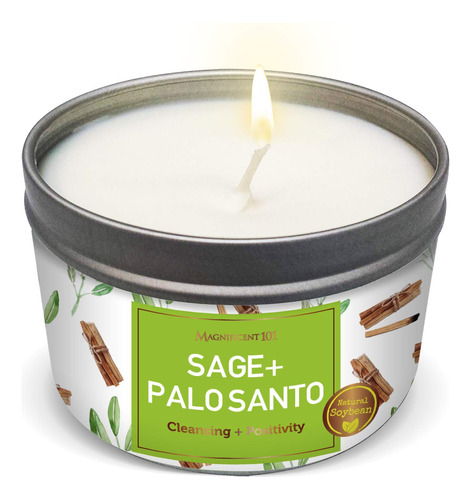 Vela De Aromaterapia Sage + Palo Santo Para Limpieza De...