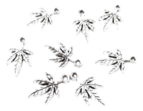 40 Dijes Chalas Cannabis Metal 2cm Para Aros Plateado