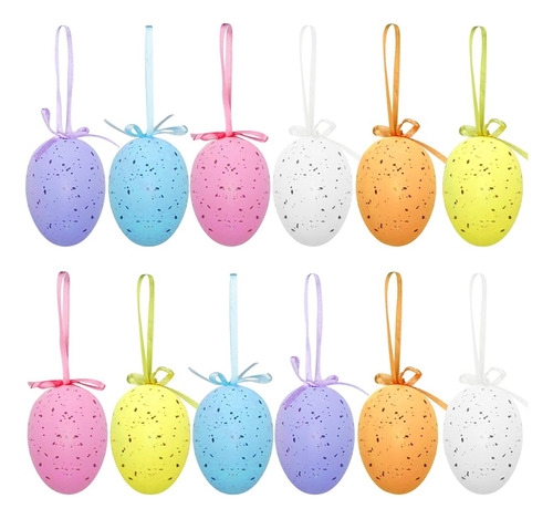 12pcs Huevos De Pascua Decoraciones Adornos Colgantes Colori