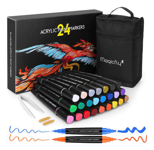 Magicfly Rotuladores De Pintura Acrilica De 24 Colores, Dobl