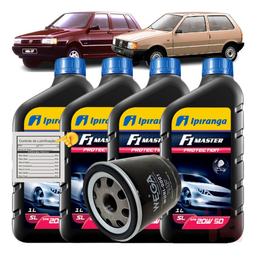 Kit Troca De Óleo 20w50 Fiat Uno 1.0 8v Fiasa 1990 Á 2001