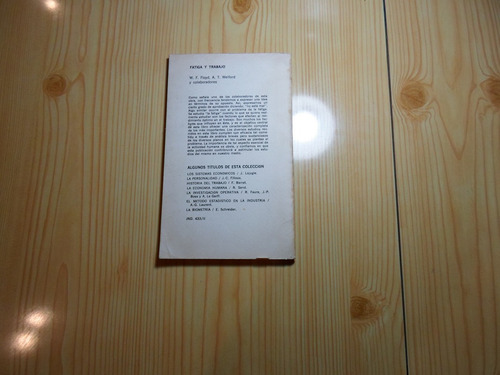 Imagen 2 de 3 de Fatiga Y Trabajo - W.f Floyd A.t.welford